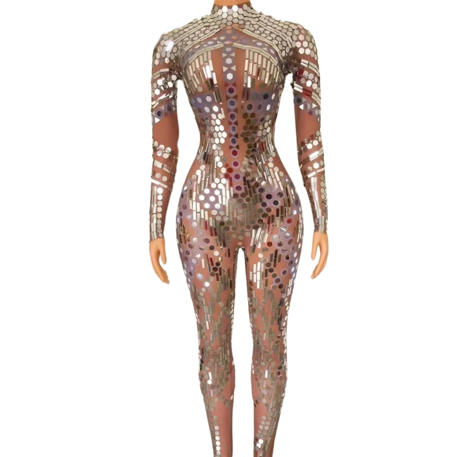 Sexy Glitter Sequines Jumpsuit Women Long Sleeve Ankle Length Custom Bodysuit Women Long Bodysuit Performance Wear