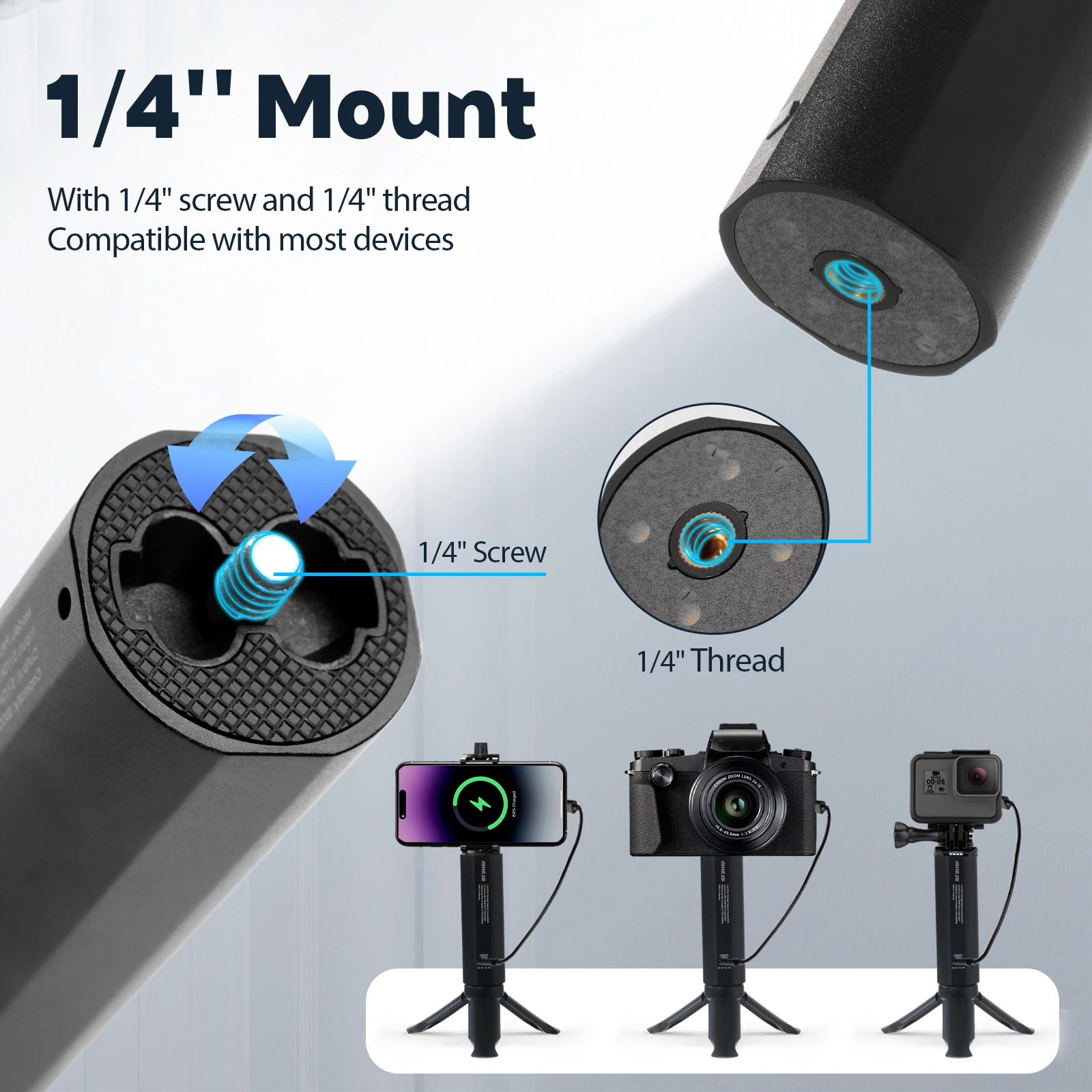 منافذ شحن ISHEJS بقدرة 5000 مللي أمبير في الساعة من النوع C مع حامل ثلاثي القوائم صغير ﻿   للهواتف الذكية كاميرا بدون مرآة