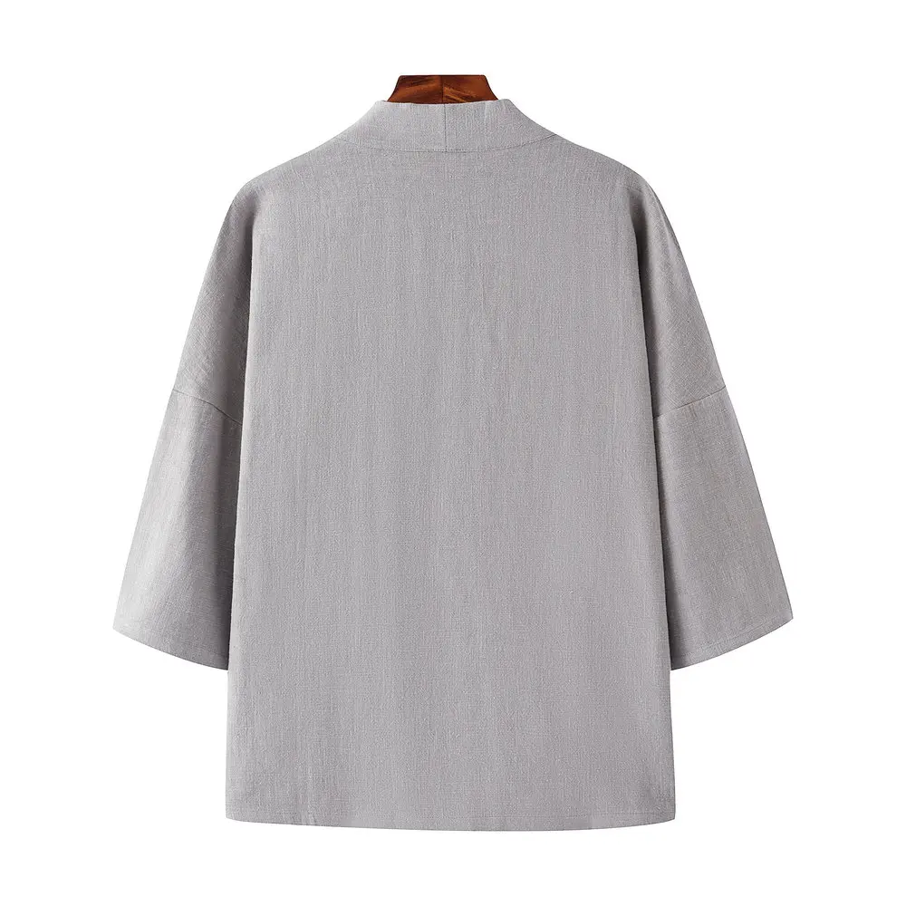 Relaxed Men's Linen-Cotton Cardigan Drop Shoulder Design & Knot Closure for Tai Chi/Tea Ceremonies Coat Minimalist Hanfu Look