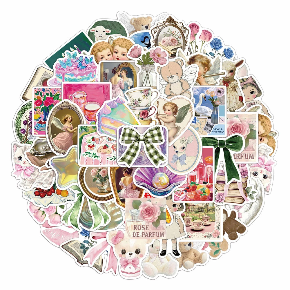 

10/30/50pcs Vintage Ins Style Pink Girls Stickers Cute Aesthetic Sticker Suitcase Phone Notebook Kawaii Cartoon Decals Packing