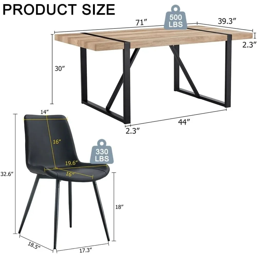 Dining Table Set for 6, Modern Rectangle Wood Tables, 6 PU Chairs, 71'' Wood Dining Table Chairs Set