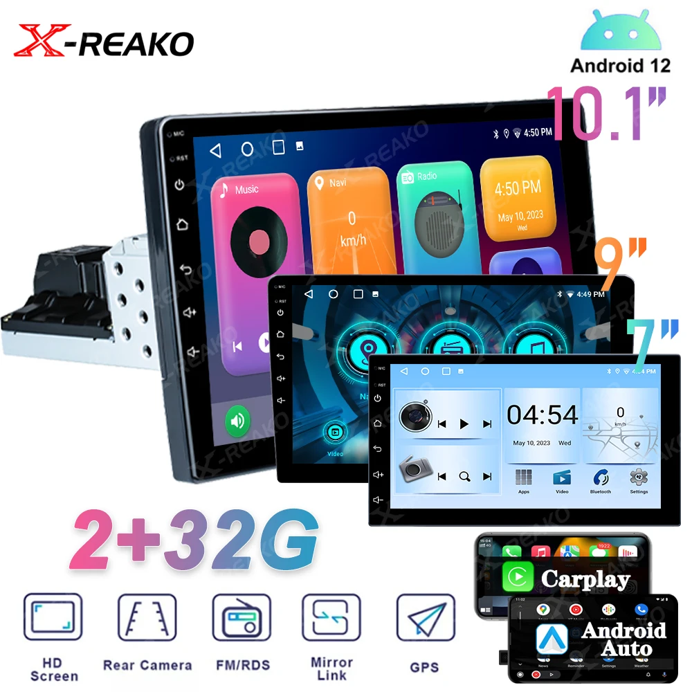 

X-REAKO 2+32G 1 Din 7"/9"/10.1" Inch Android 12 Car Radio Multimedia Player Bluetooth WIFI USB FM Support Carplay GPS Navigation