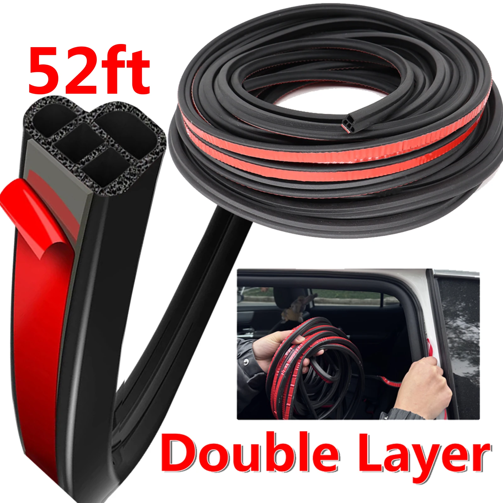 

L-type Double Layer Car Door Seal Strip Rubber Noise Insulation Soundproofing Weatherstrip Protector Trunk Hood Edge Sticker