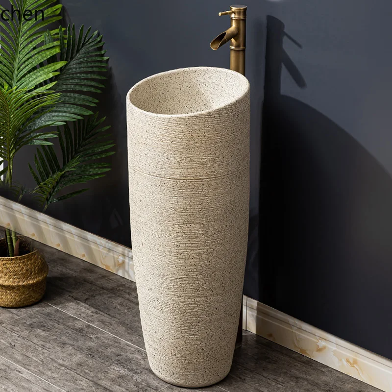 

ZML ceramic integrated column basin household small apartment floor-to-ceiling column wash basin balcony outdoor pool wash basin