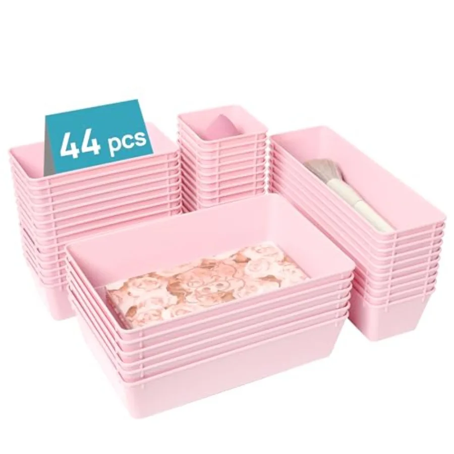 

Набор из 44 пластиковых органайзеров для ящиков, 4 размера, универсальные подносы для ванной и туалетного столика, нескользящие контейнеры для хранения косметики
