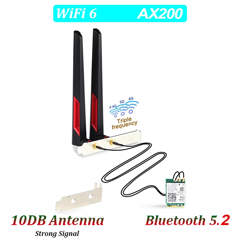 10DBi Antenna M.2 Desktop Kit For WiFi 6E AX210 WiFi 6 AX200 7265NGW Wireless Card Bluetooth 2 In 1 Network Adapter For PC