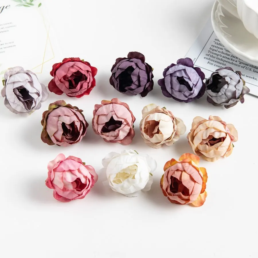 10Pcs Artificial Flowers Wall Wedding Valentine\'s Decoration Home Scrapbooking Decora Wreath Diy Gifts Candy Box Silk Peony Head