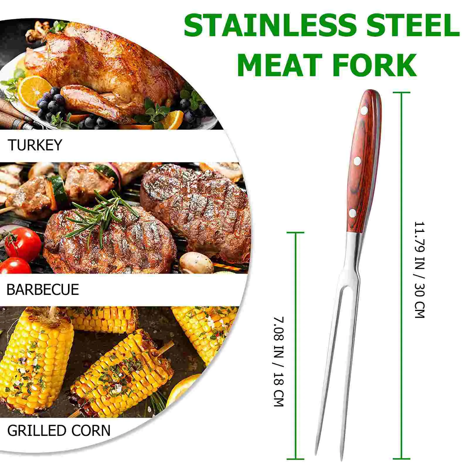 Barbecue Fork Stainless Steel Two Pronged Fondue Double Meat Metal Chicken Wood Handled