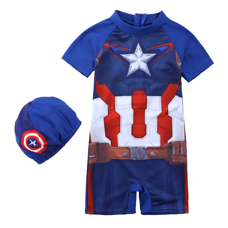 Children Swimwear Cartoon Frozen Anna Elsa Pixar Cars Spiderman Boys Girls Beachwear Surfing Swimsuit Bathing Hat Set Wetsuit