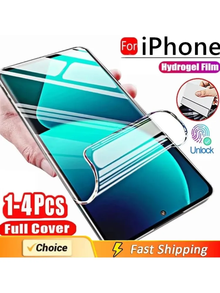 1-4 pièces Films Hydrogel pour iPhone 16 15 13 11 12 14 Pro Max protecteur d'écran à couverture complète iPhone 13 12 Mini 7 8 Plus XR X XS SE 2 3