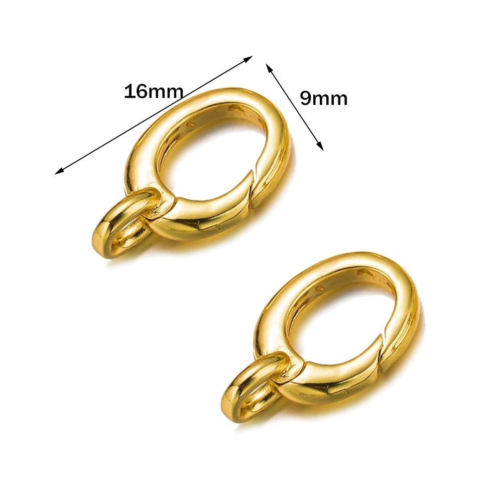 2pcs 14K Gold Plated Brass Oval Carabiner Charm Clasp Spring Ring Connector Closures for DIY Bracelet Necklace Jewelry Finding