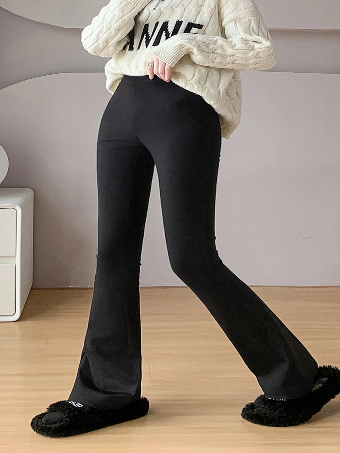 

Spring and Autumn New Size Plus Elegant Fashion Style Knitted Middle Elasticity Solid Color Trousers