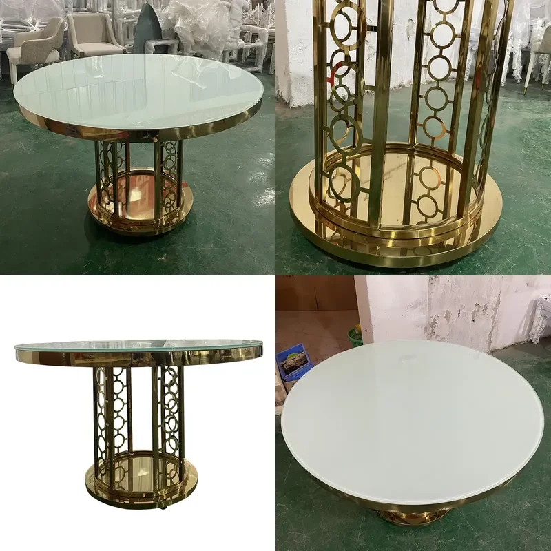 Wholesale Custom Nordic Light Luxury Stainless Steel Dining Table for Wedding Banquet Hotel Use Cylindrical Table Rack