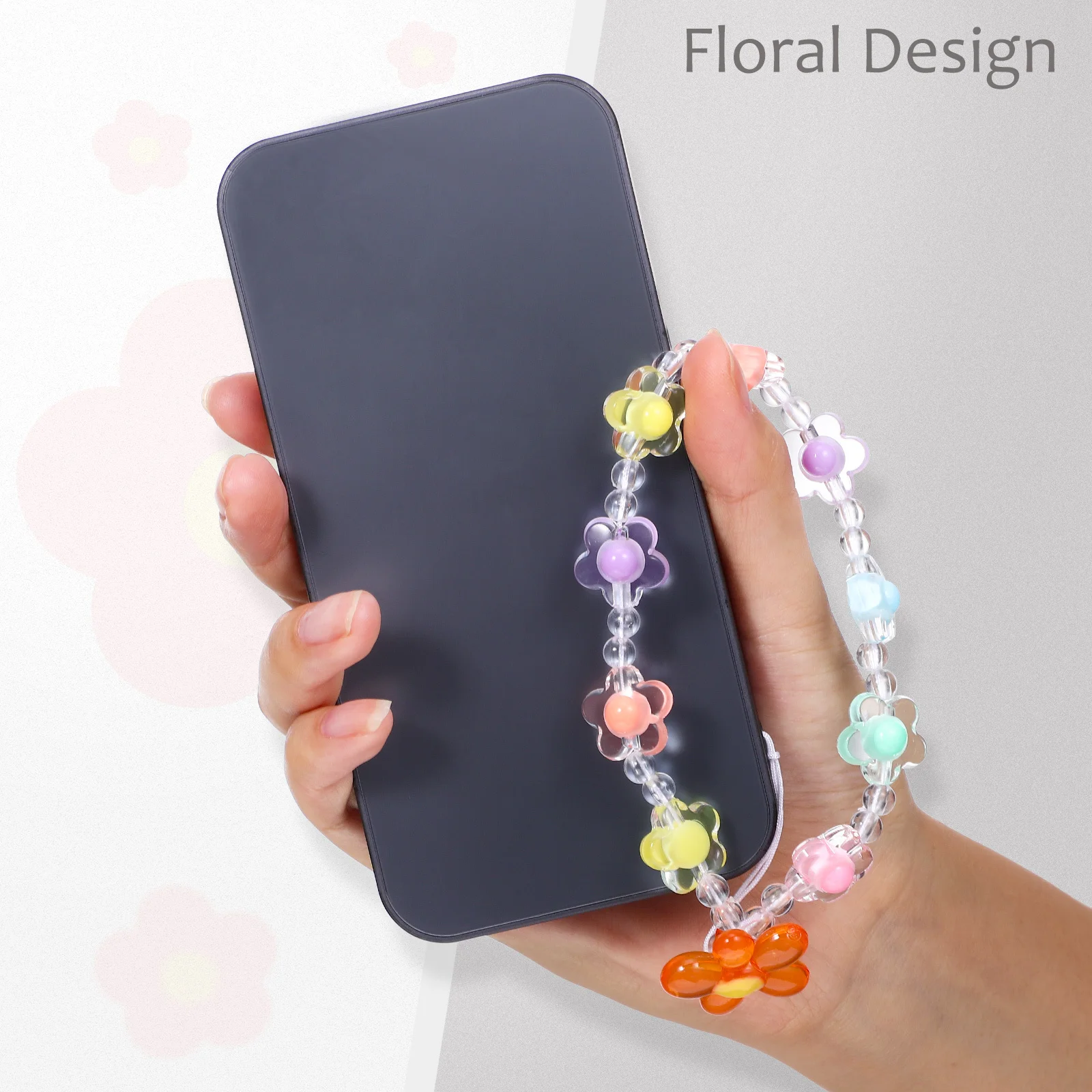 

7Pcs Beaded Flower Phone Charms with Wrist Strap Colorful Resin Phone Chain for Women Cute Cellphone Strap Decorative