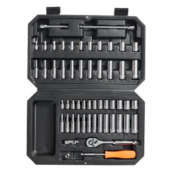 

VEVOR Socket Set, 1/4 Inch Drive Socket and Ratchet Set, 6-Point Socket Opening, 54 Pieces Tool Set SAE and Metric, Deep and Sta