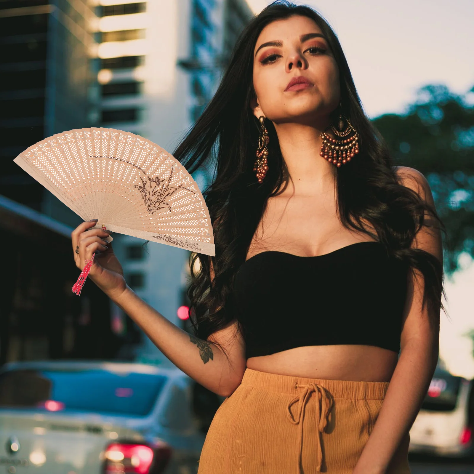 

Sandalwood Folding Hollow Design Durable Portable Chinese Wood Fan Style Decorative Craft Fans Foldable Wood Gifts