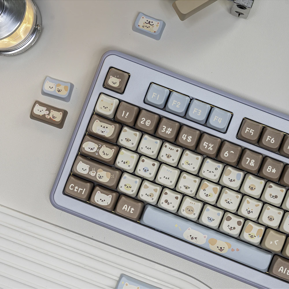 Kawaii Pastel Cats Dessert Mao Profile Keycaps (130 Keys)