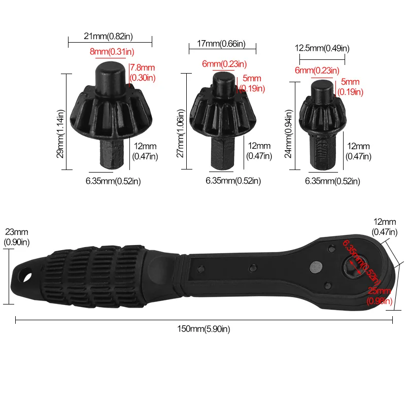 New Black Quick Ratchet Wrench With Dual Hard Wrenches At Both Ends  2-in-1 Drill Chuck Key Wrench