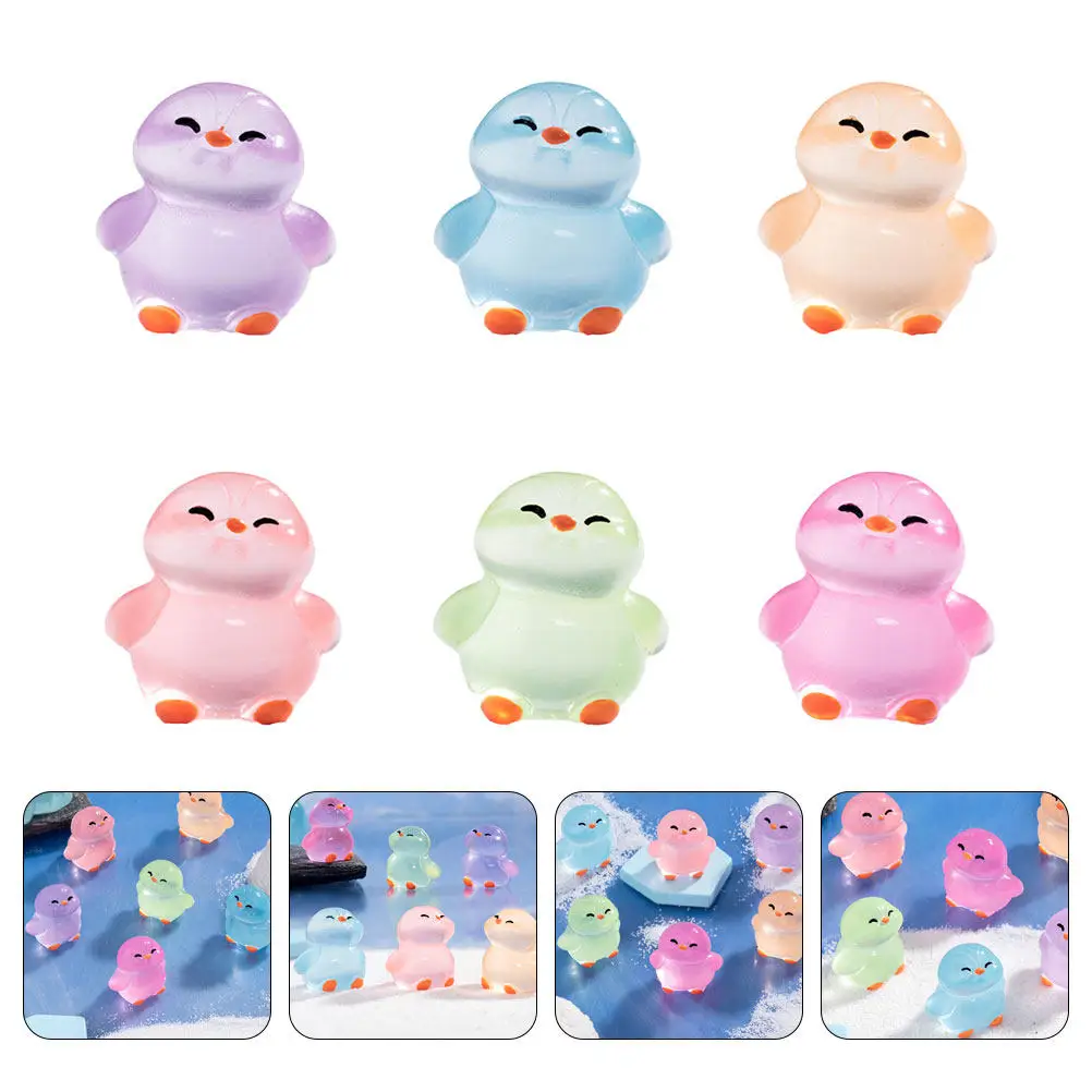 12Pcs Luminous Penguin Resin Statues in The Dark Figures for Micro Landscape Fairy Garden Miniature Ornament