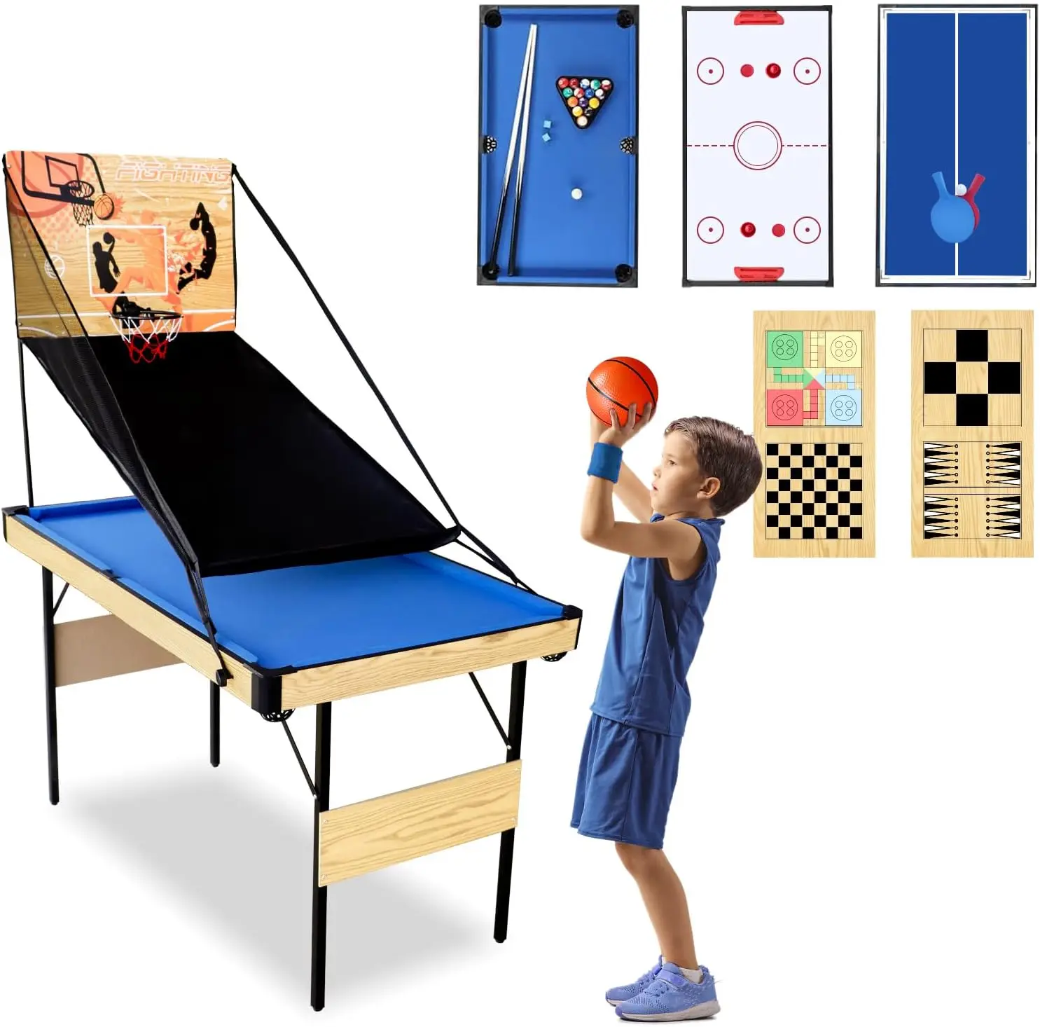 Ifoyo 8 In 1 Multi Game Table, 55 Inch Pool Ping Pong Basketball Games Air Hockey Chess Checkers Backgammon Tic-Tac-Toe Combo