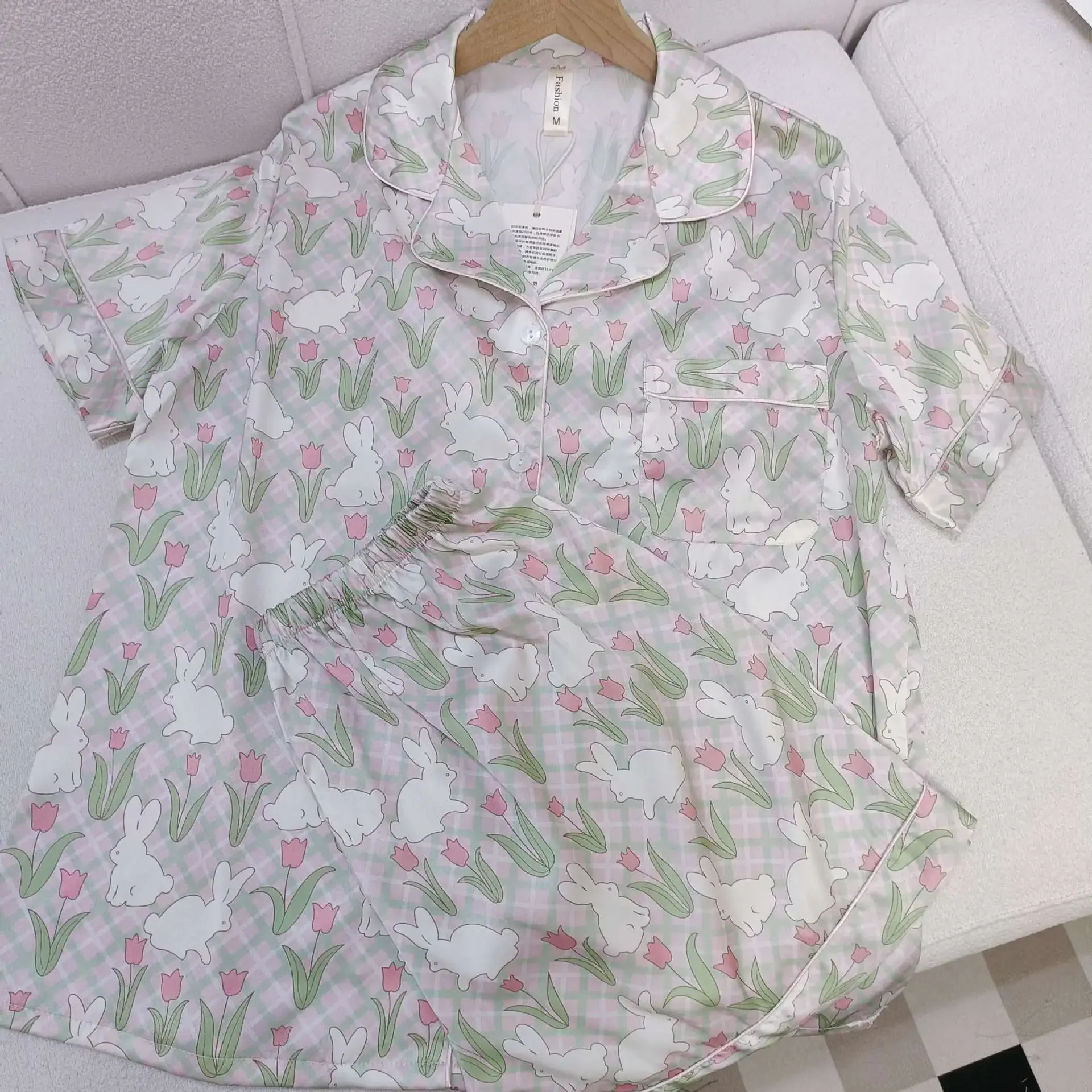 

Cute Cartoon Print 2Pcs Pyjamas Short Sleeve Shirt&shorts Korean Style Pajamas Nightwear Women's Homewear Loungewear Pjs