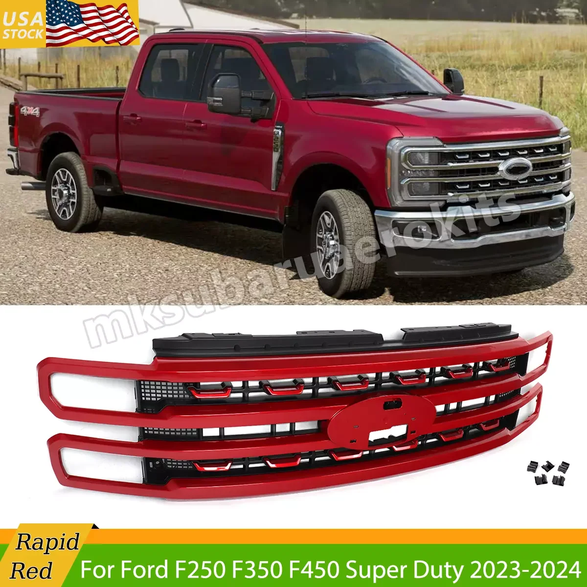 

Magickit Grill Fit For 2023 2024 Ford F250 F350 F450 F550 Super Duty Platinum Style Grill Rapid Red D4 Front Bumper Upper Grille