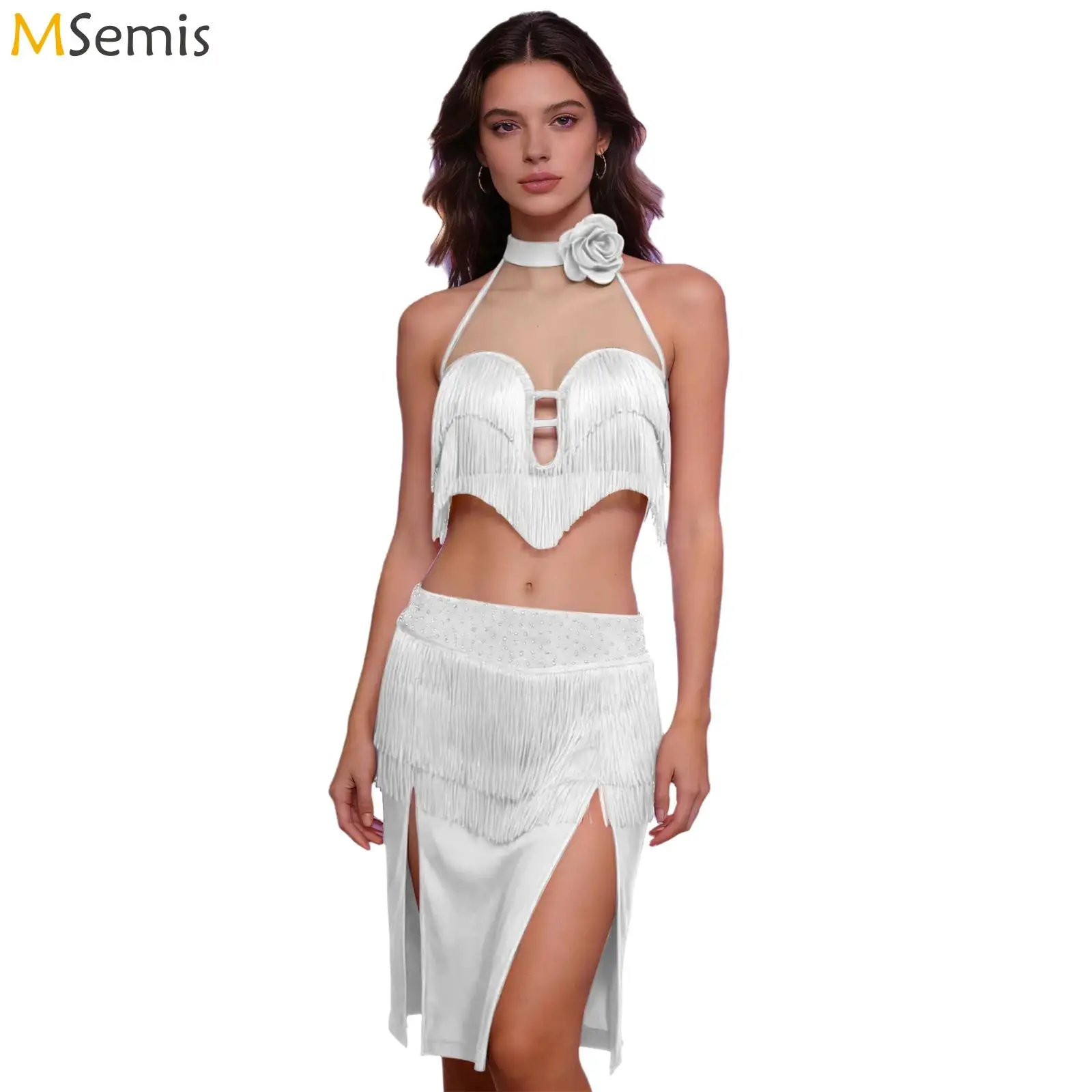 

Женский костюм для латиноамериканских танцев: топ с бахромой и мини-юбка со встроенными трусиками, наряд для выступлений, костюм для латиноамериканских танцев и танцев живота.