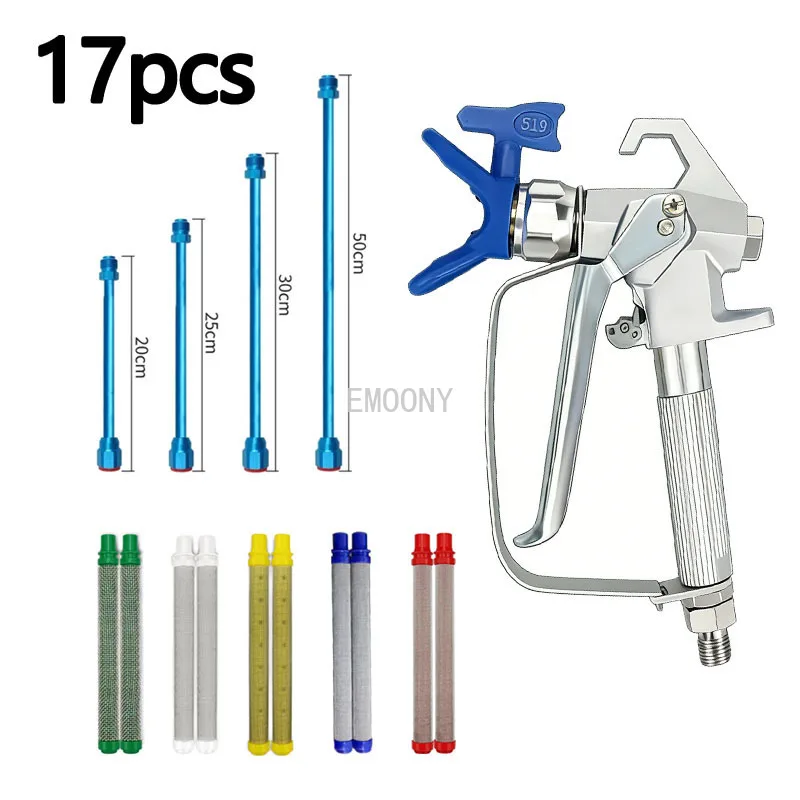

17pcs pneumatic spraying accessories include 1 spray gun+1 nozzle+1 nozzle holder+4 extension rods+10 filter screens