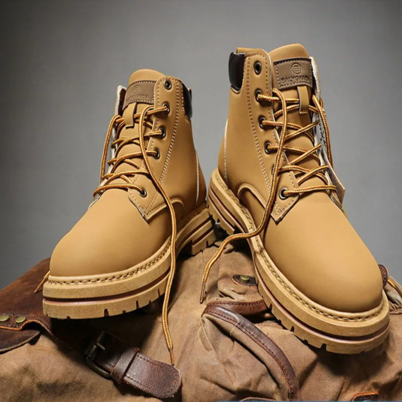 2025*High Top Boots Men's Leather Shoes Fashion Motorcycle Ankle Boots for Men Winter Boots Man Shoes Lace-Up Botas Hombre image 5