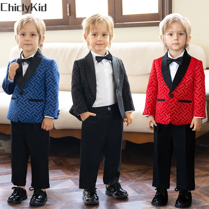 

Boys Suit Jacket Trousers Kids Blazers Formal Dress Clothes Sets Children Wedding Coat Tuxedos Toddler Host Studio Stage Suits