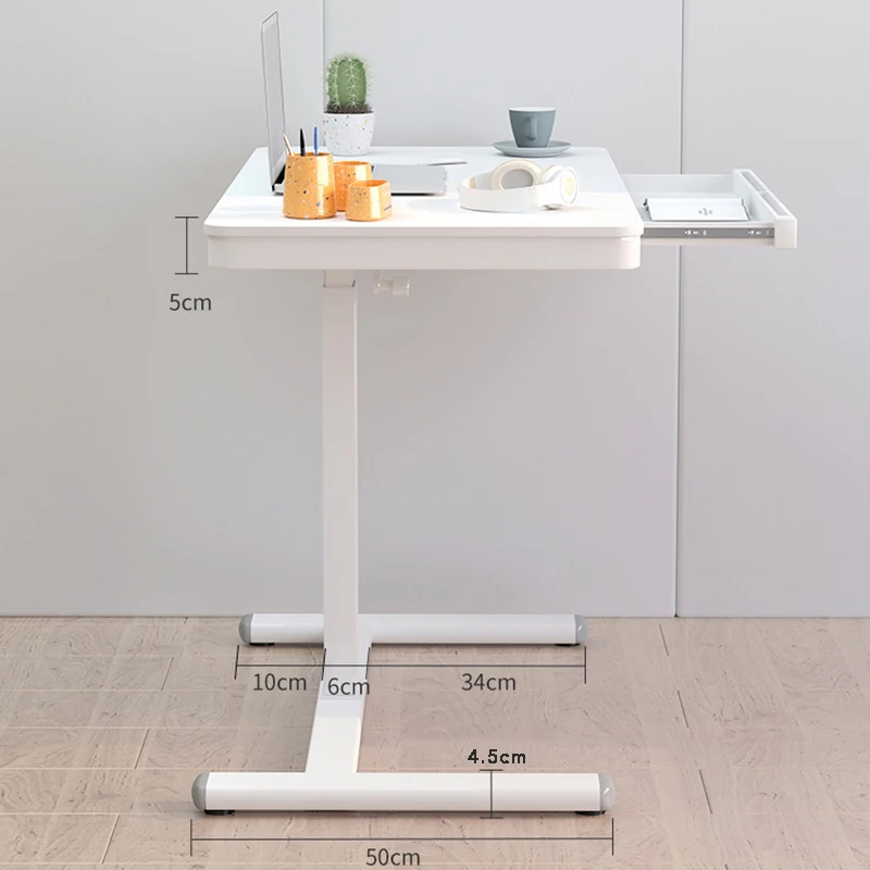 طاولة تعديل الارتفاع مع درج قائم رفع طاولة السرير مكتب دراسة الطالب كمبيوتر محمول عالي الجودة طاولة الحركة البيضاء 80*50 #6