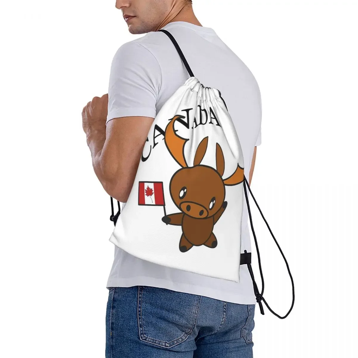 Mochilas portáteis de dança canadense Moose, Drawstring Bundle Pocket Storage Bag, Bookbag para homens e mulheres, estudantes