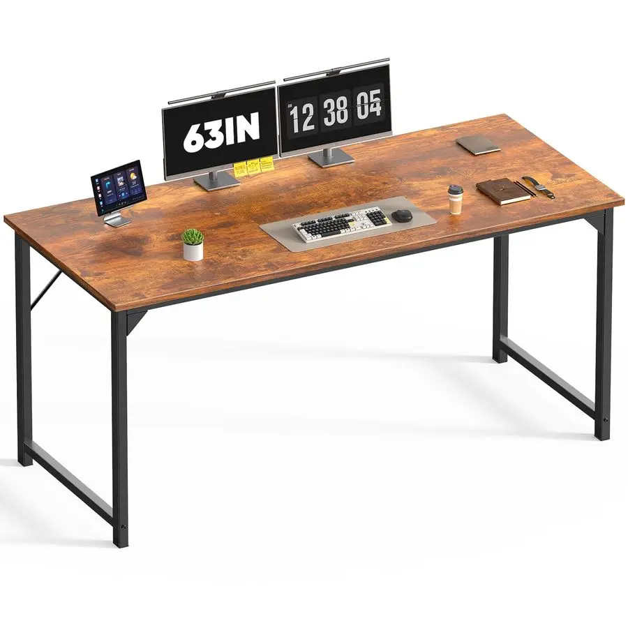 63 Inch Office Computer Desk Modern Simple Style Writing Study Work Table for Home Bedroom Wood Brown