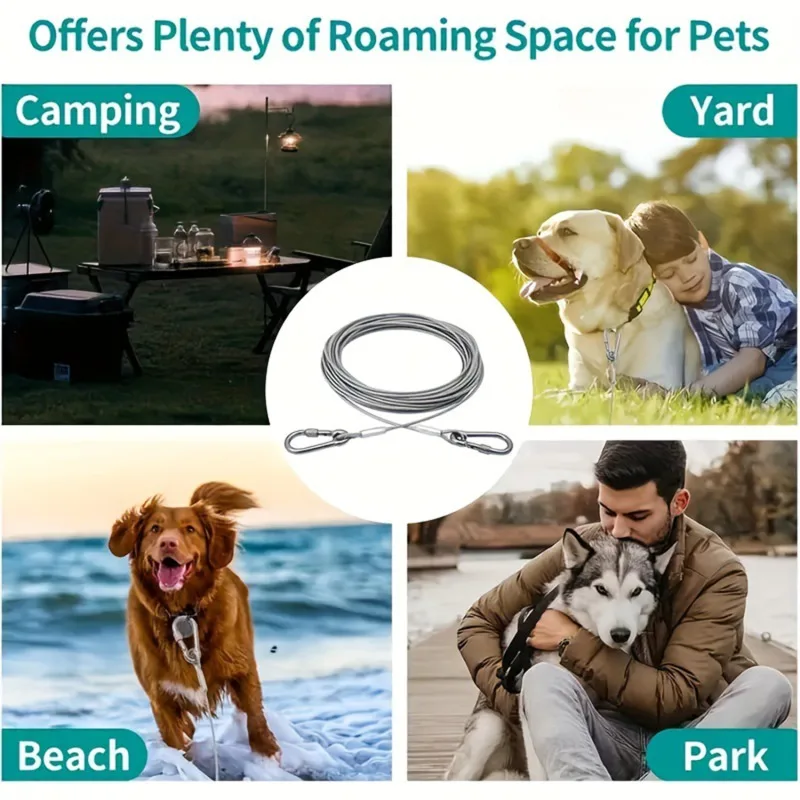 برأسين الكلب التعادل خارج مقود كابل حبل المباق مع مشبك معدني أسلاك الفولاذ مكافحة الصدأ التدريب طوق حزام الكلاب في الهواء الطلق #5