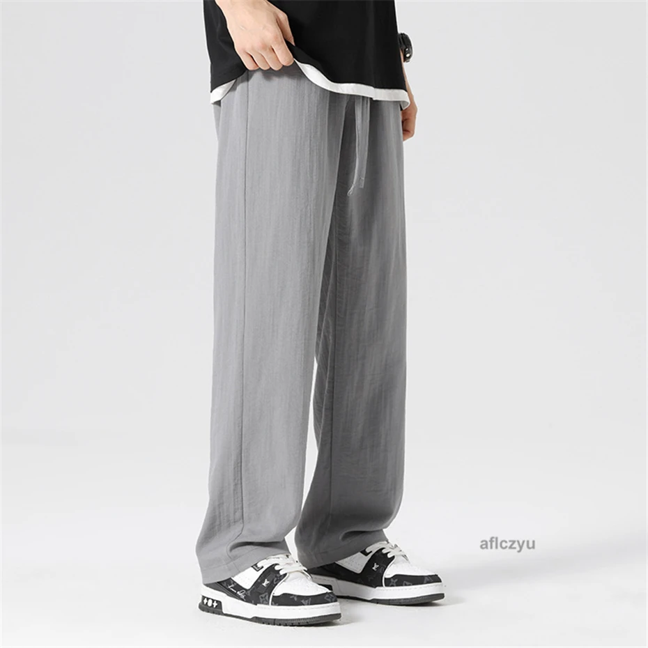 

Solid Color Straight Pants Men Summer Thin Pants Fashion Causal Pants Male Elastic Waist Trousers