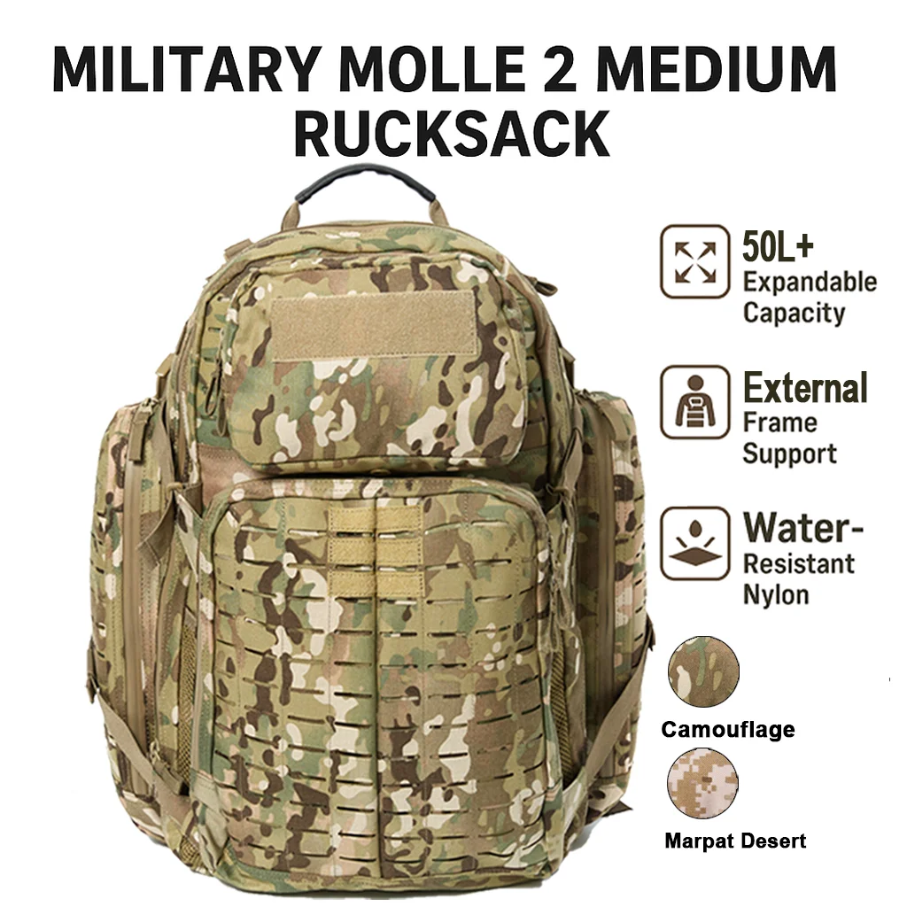 Zaino tattico militare da 3 giorni con telaio esterno Zaino da assalto medio MOLLE per escursioni all'aperto mimetico / Marpat Desert