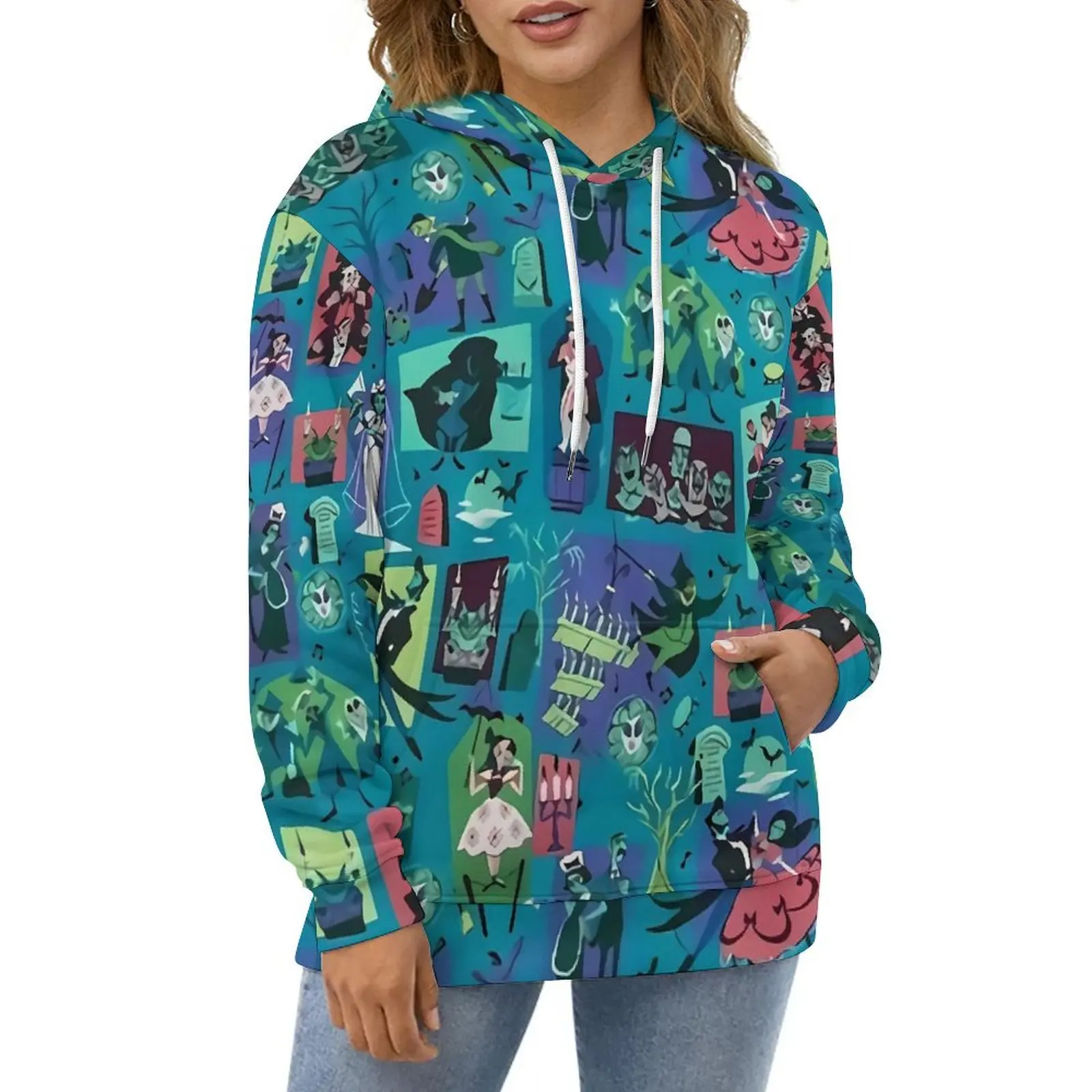 

New Haunted Mansion Hoodies Long Sleeve Retro Print Aesthetic Casual Hoodie Autumn Hip Hop Oversized Loose Hooded Sweatshirts