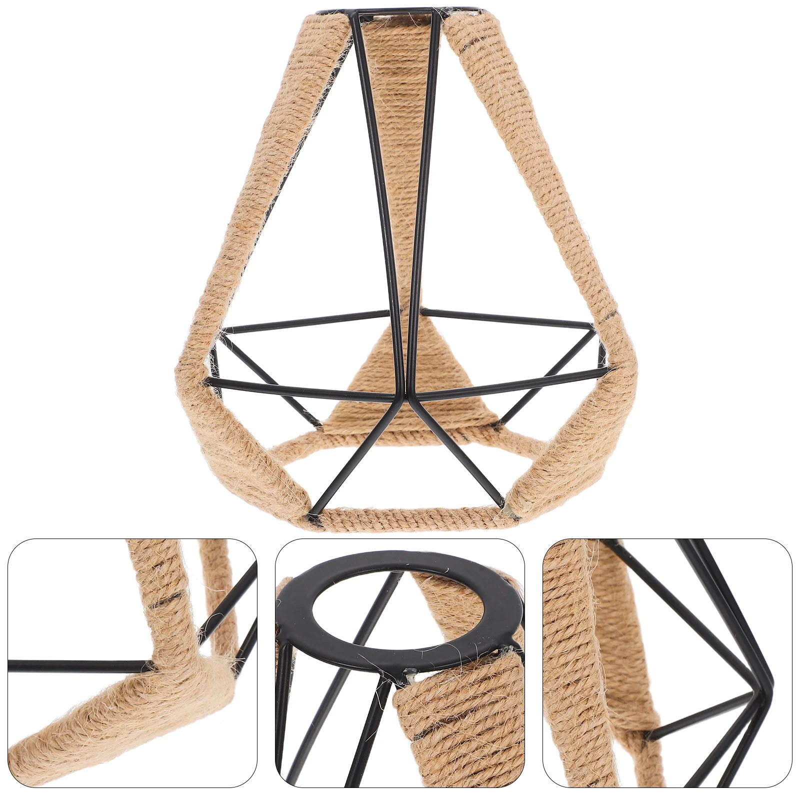 

Lampshade Hanging Lantern Rattan H Woven Ch Bulb Cage Guard Metal Cage Light Shade Rope Wrapped Iron Art Replaceable