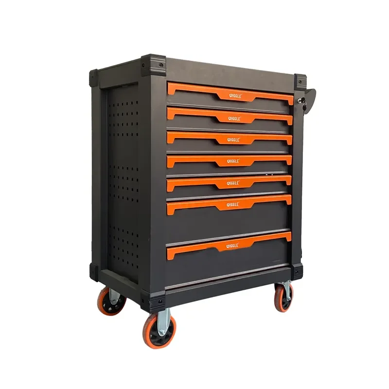 Orange Coating Tool Chest on Wheels Tool Storage System 7 Drawer Workbench With Solid Wood Top Toolbox Trolley