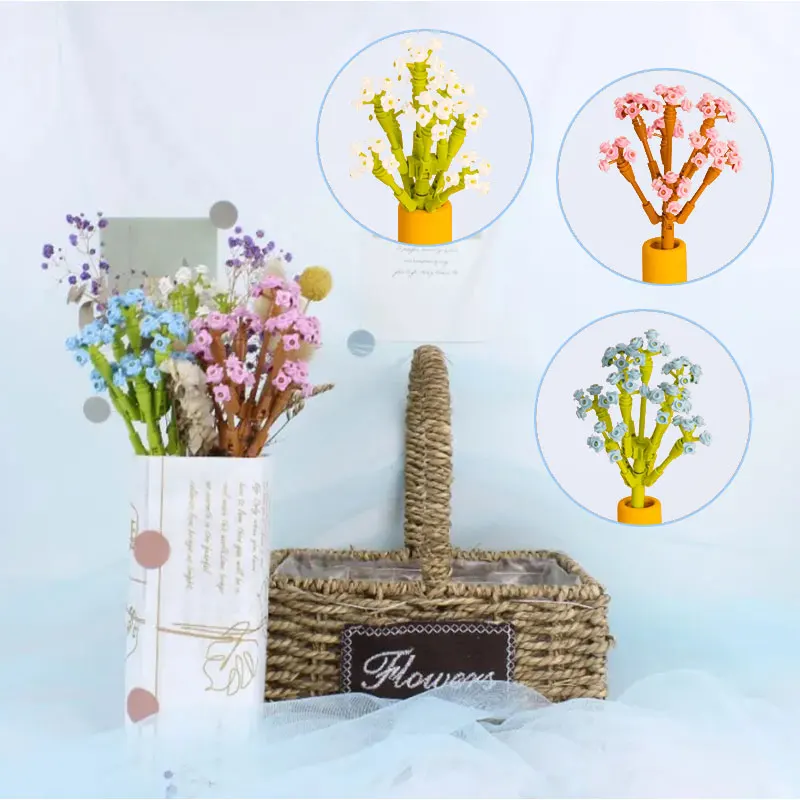 Violet MOC Flowers Building Blocks Romantic Bouquet Gypsophila Rose Ideas Bricks Home Furnishings Toys For Children Adult Gift