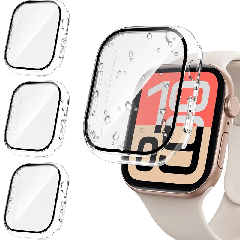 Glass+Cover For Apple Watch case 46mm 42mm 40mm 45mm 41mm 38mm 44mm Screen Protector iwatch series 11 10 9 8 7 6 SE Accessories