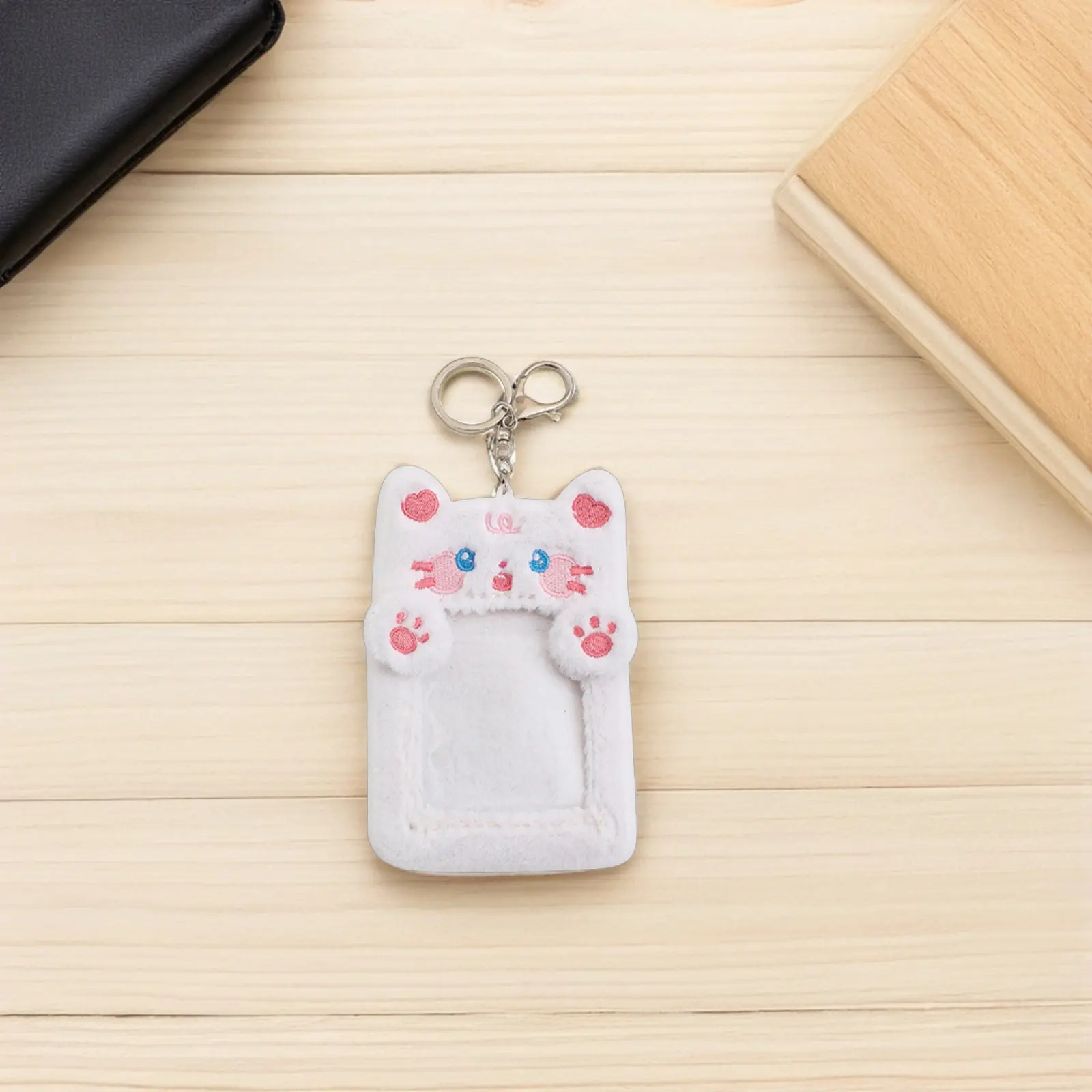 

2pcs Card Holder Keychain Cute Cartoon Animal Furry Photo Sleeve Durable Id Badge Organizer - Small Portable Luggage Name Tag
