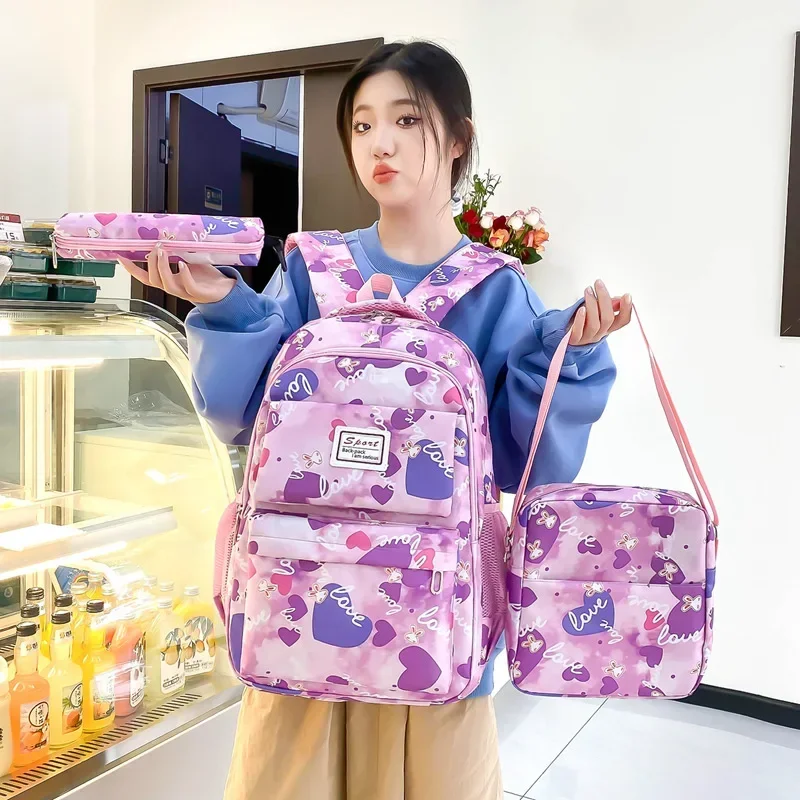 Students\' Casual Backpack Girls Large Capacity Schoolbag Children Junior High School School Bags 3 Pcs Set Bags Women Backpack