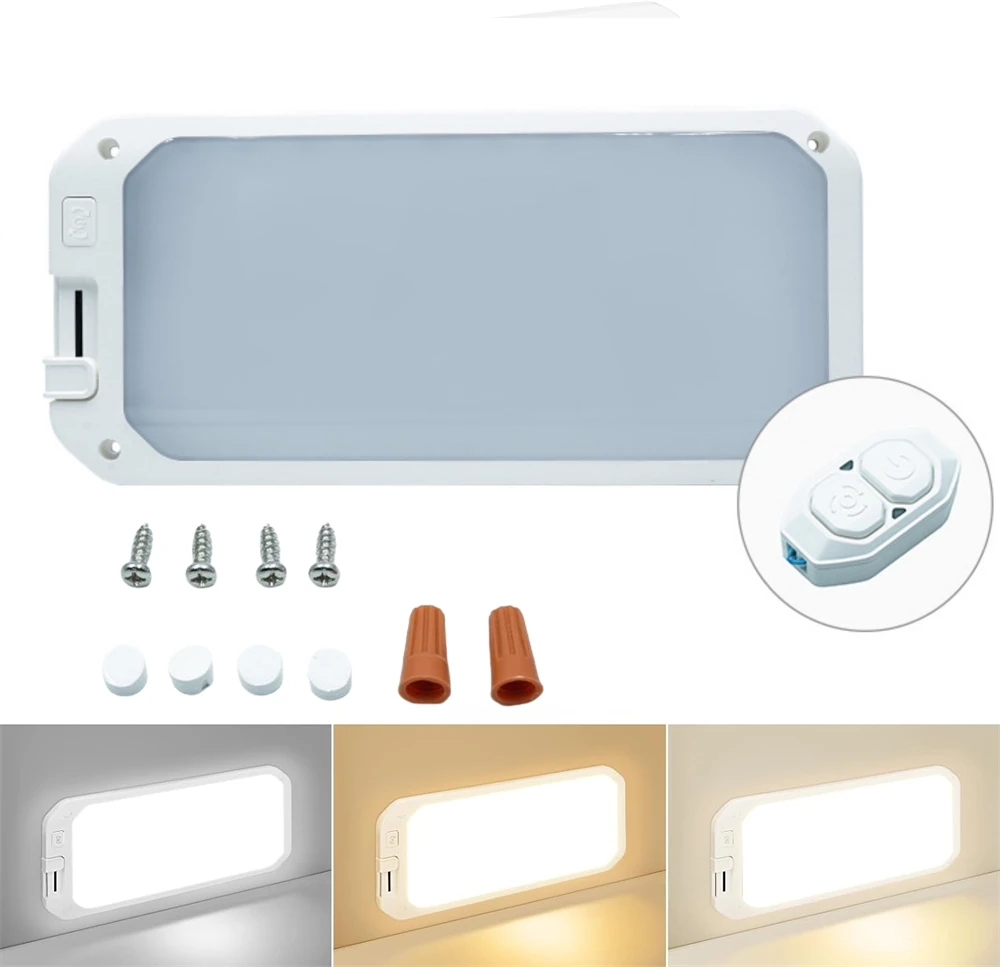 RV Lights 12 Volt LED Camper Lights Boat Trailer Interior Light 3 Color 3000-6500K Dimmable RV Ceiling Light with Remote Control