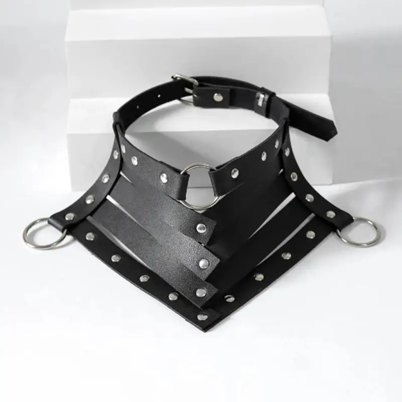 

Gothic Faux Leather Choker Necklace, Punk Rivet Collar With O-Ring, Adjustable Harness Neckpiece For Party Women Gift