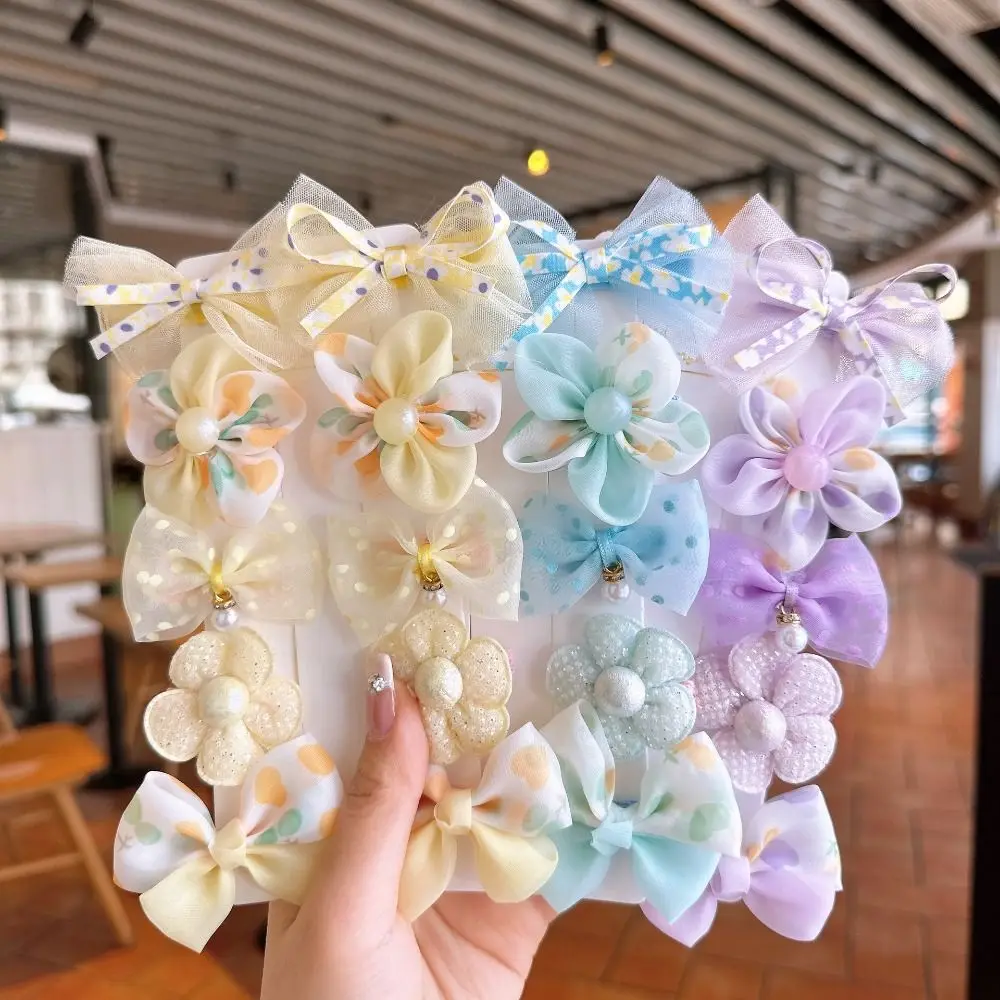10PCS/Set Cute Lace Orangza Hair Clip Floral Glitter Wing Hairpin Baby Girl Pearl Flower Hairbow