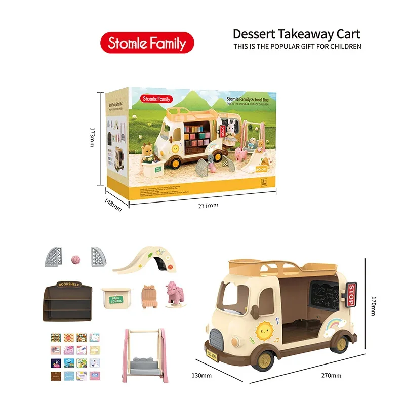 New Forest Animal Outdoor station wagon school bus Set DIY Simulation Furniture Girl Play House Toys kid birthday Gift