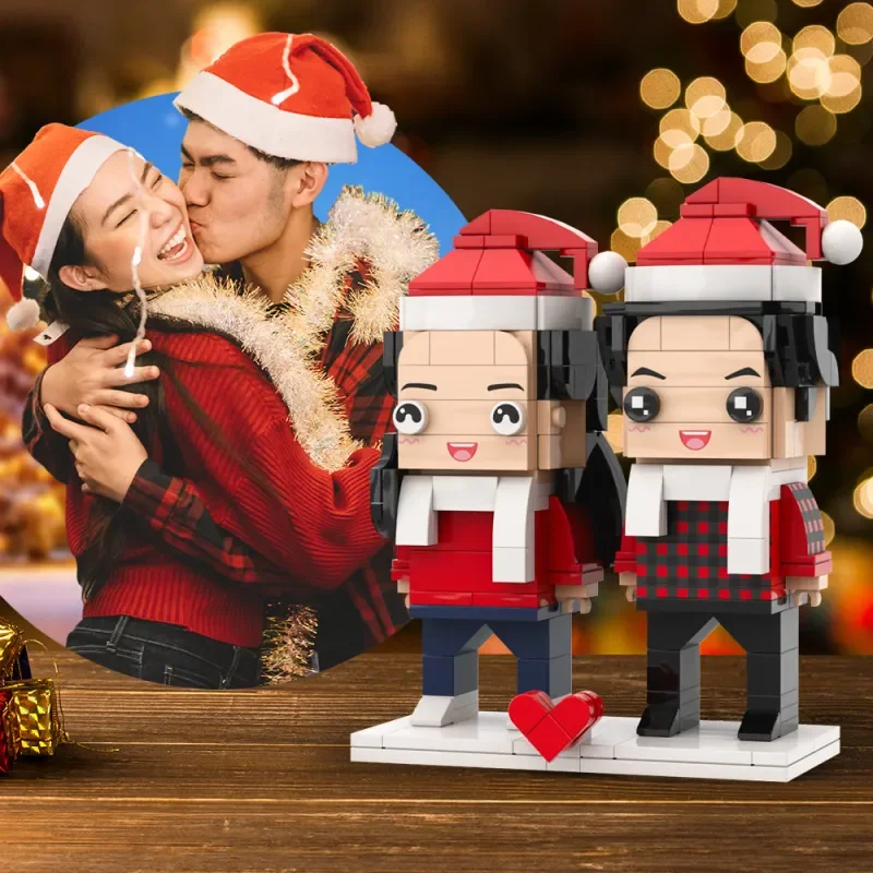 

Christmas Couple Personalized Character Full Body 2 People My Custom Brickfigures Photo Christmas Gift For Lover Building Blocks