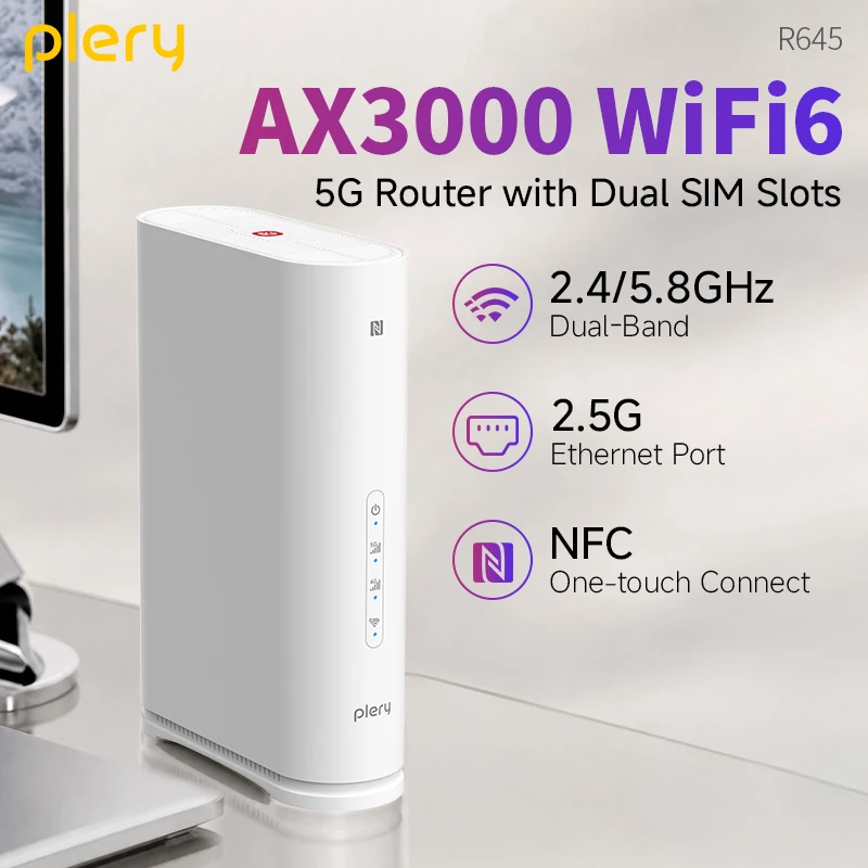 PLERY AX3000 5G Wi-Fi6 SIM Card Router Enterprise Class High Speed Dual-Band Wi-Fi Router Business Router for SIM Card 5G&4G