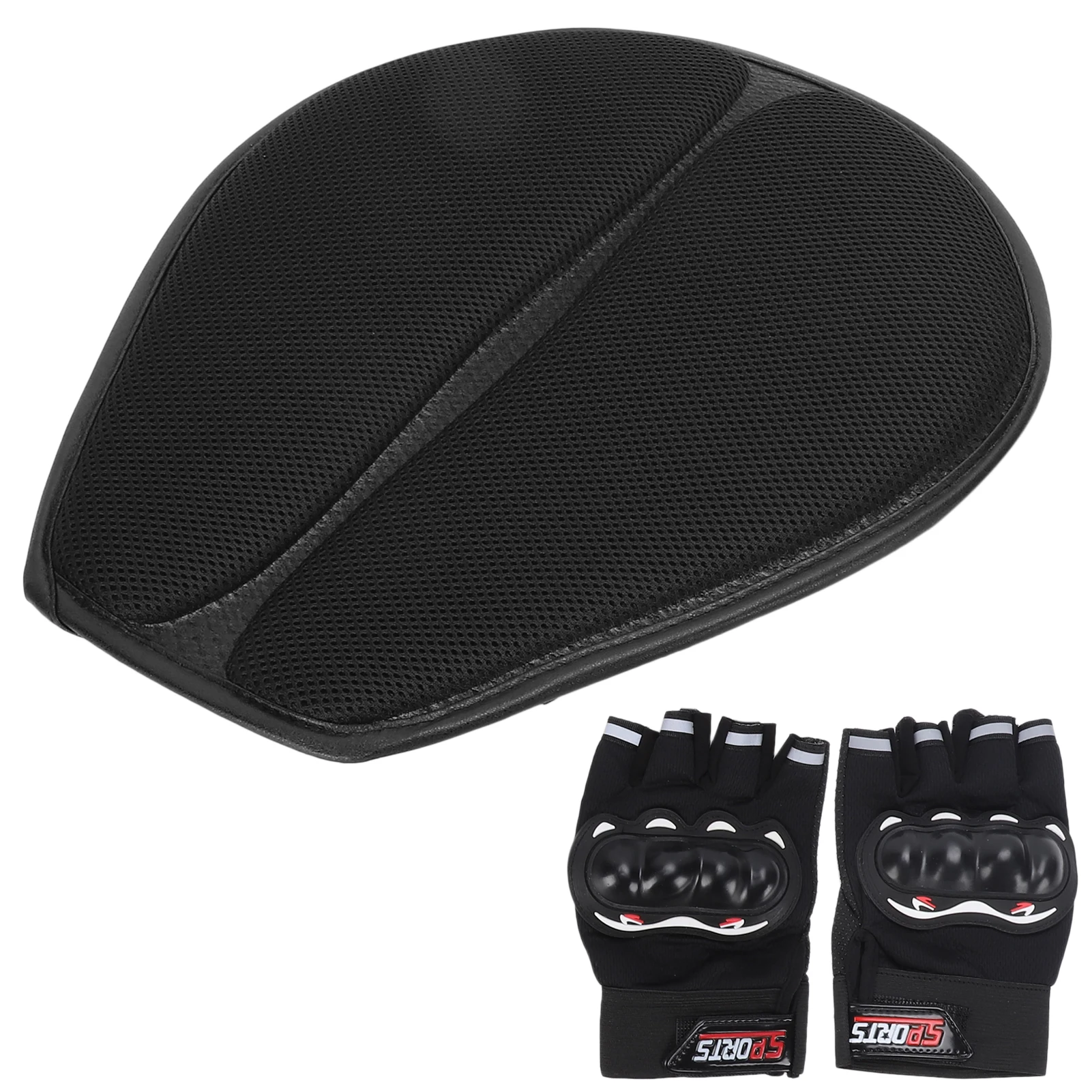 

Motorcycle Seat Cushion and Half Finger Gloves Combo Ventilated Comfort Pad for Long Rides Motorcycle Riding Gear Accessories